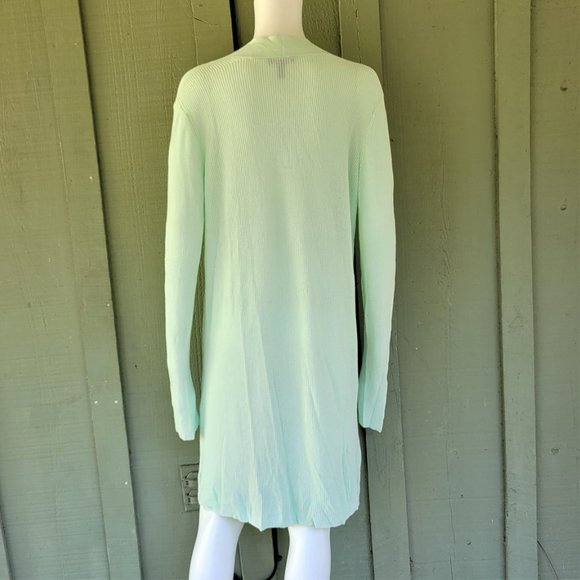 NWT EILEEN FISHER Aurora Green Long Open Front Cardigan Sweater M - Picture 4 of 5